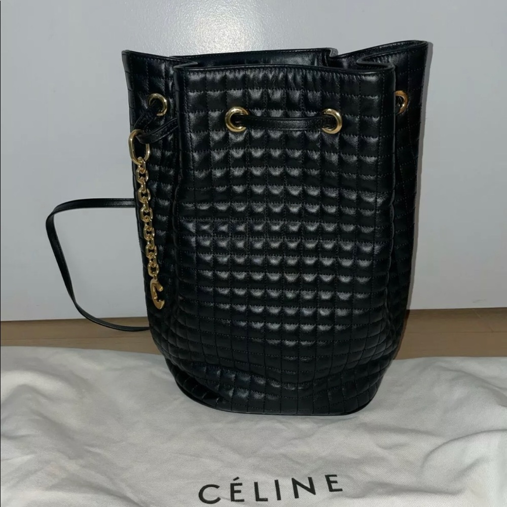 Celine Authentic Small C Charm Bucket Bag Quilted Calfskin Black - Picture 4 of 6